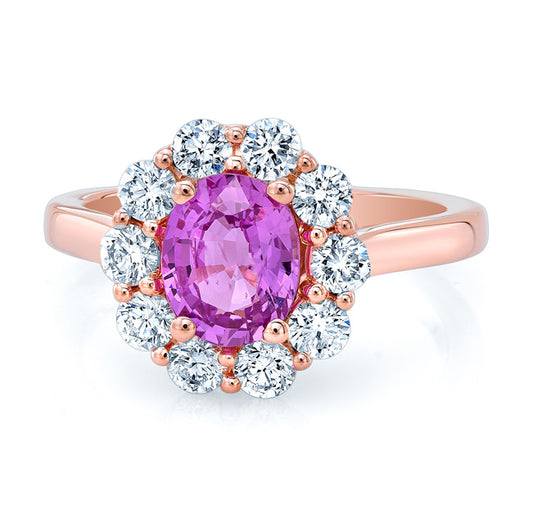 Pink Sapphire Oval And Diamond Ring In 14k Rose Gold