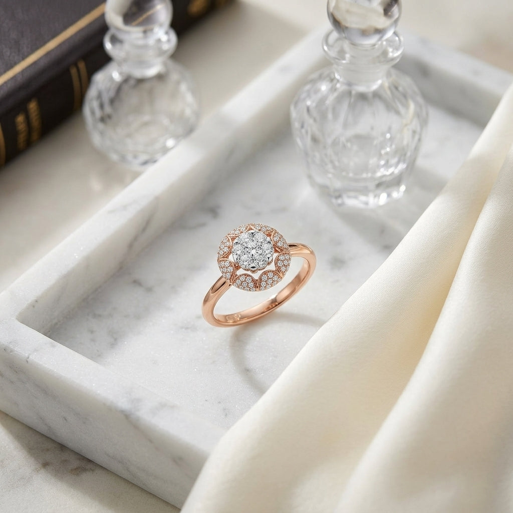 Diamond Art Deco Round Ring In 14k Rose Gold — atelier still life