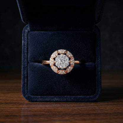 Diamond Art Deco Round Ring In 14k Rose Gold — gift presentation