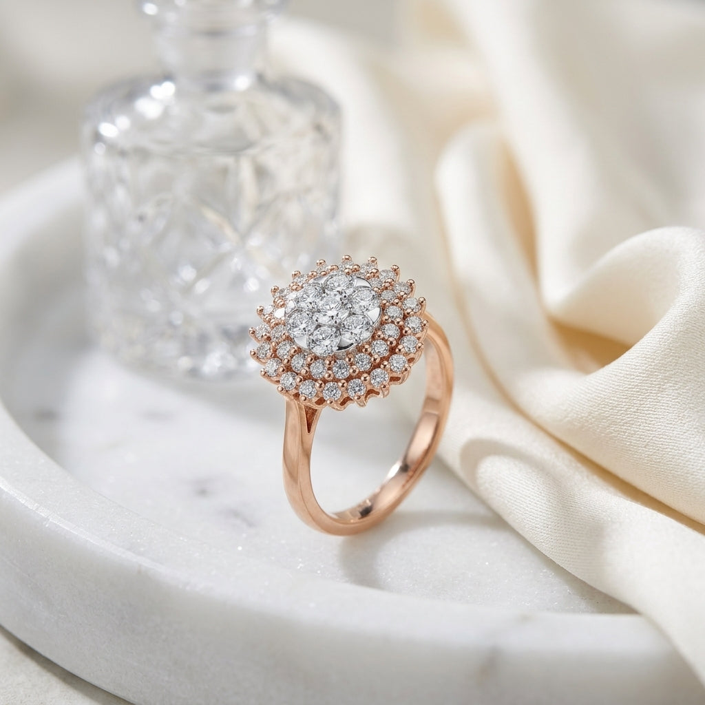 Diamond Cluster Starburst Ring In 14k Rose Gold — atelier still life