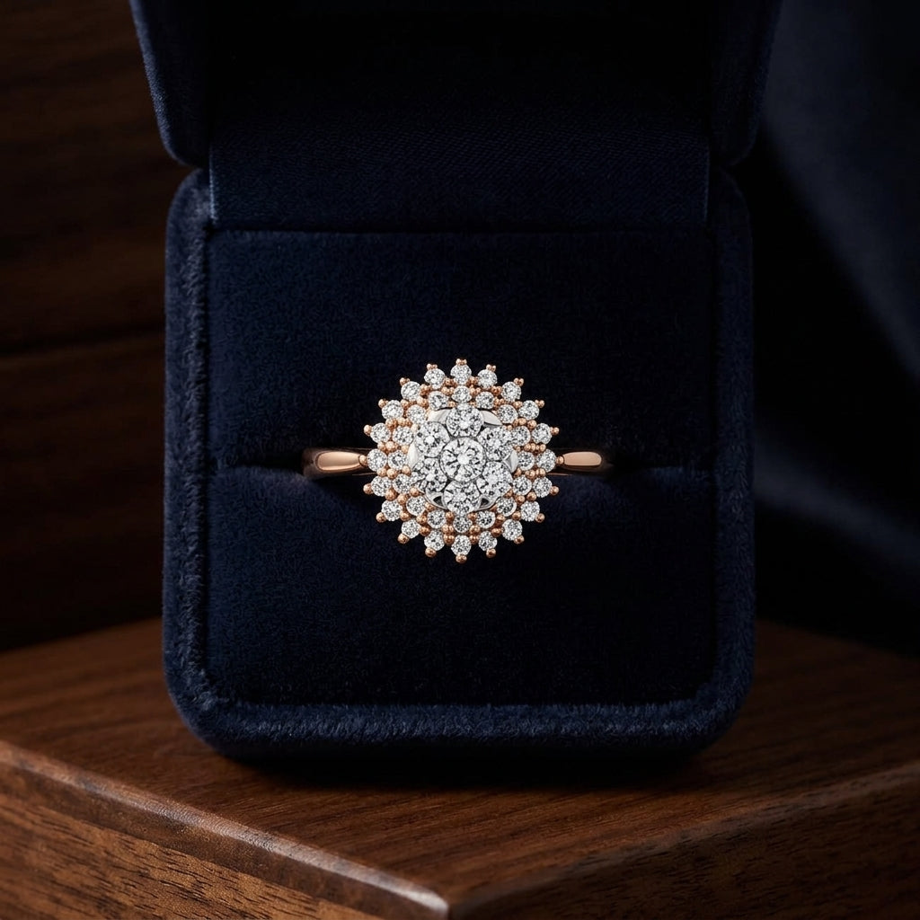 Diamond Cluster Starburst Ring In 14k Rose Gold — gift presentation