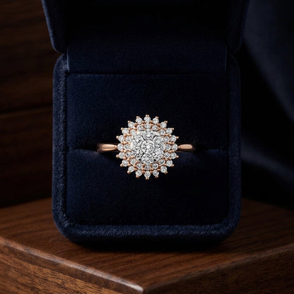 Diamond Cluster Starburst Ring In 14k Rose Gold — gift presentation