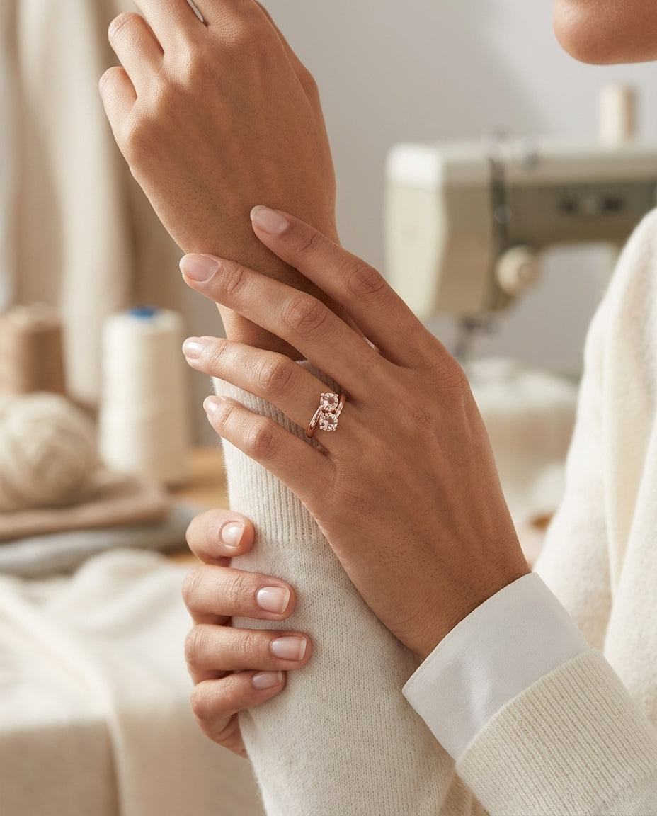 Morganite Duo Ring In 14k Rose Gold — editorial close-up