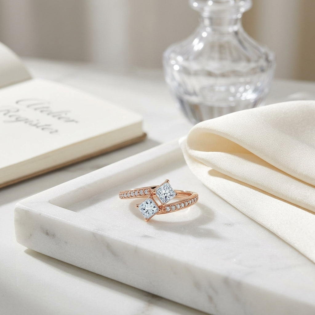 2 Stone Diamond Bypass Ring In 14k Rose Gold (9/10 Ct.tw.) — atelier still life