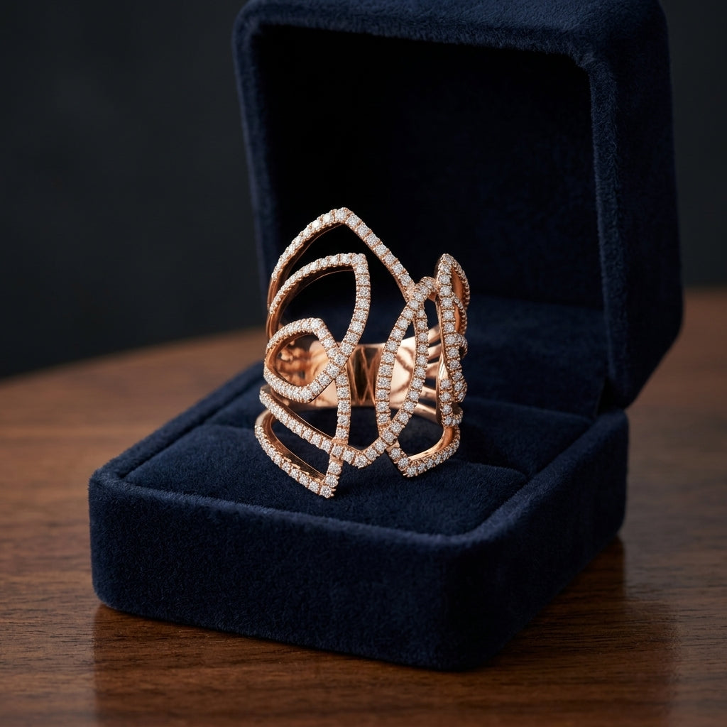 Diamond Pave Open Work Ring In 14k Rose Gold (9/10 Ct.tw.) — gift presentation
