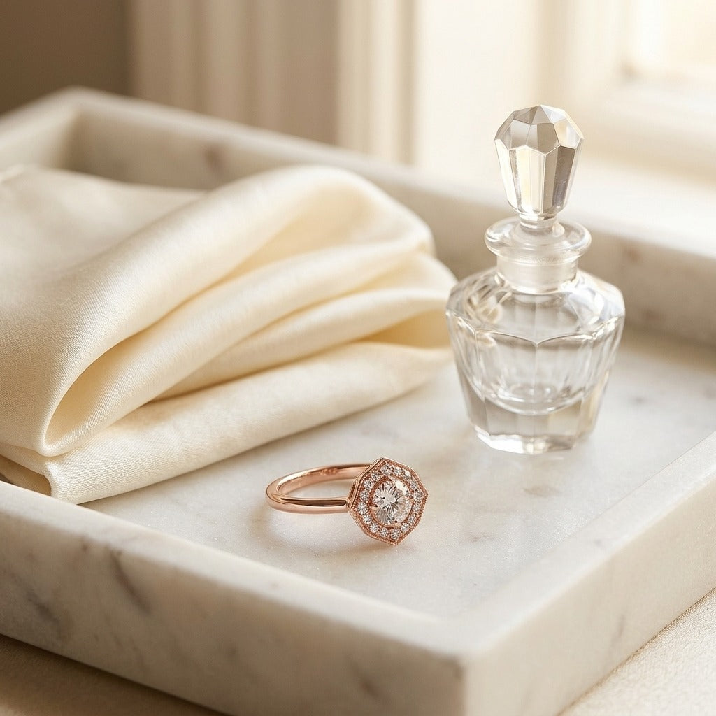 Diamond Pave Ring in 14k Rose Gold — marble silk