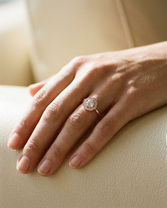 Diamond Pave Ring in 14k Rose Gold — portrait close