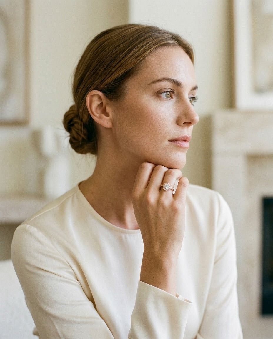 Diamond Pave Ring in 14k Rose Gold — portrait full