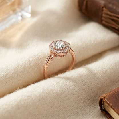 Diamond Pave Ring in 14k Rose Gold — textile flat lay