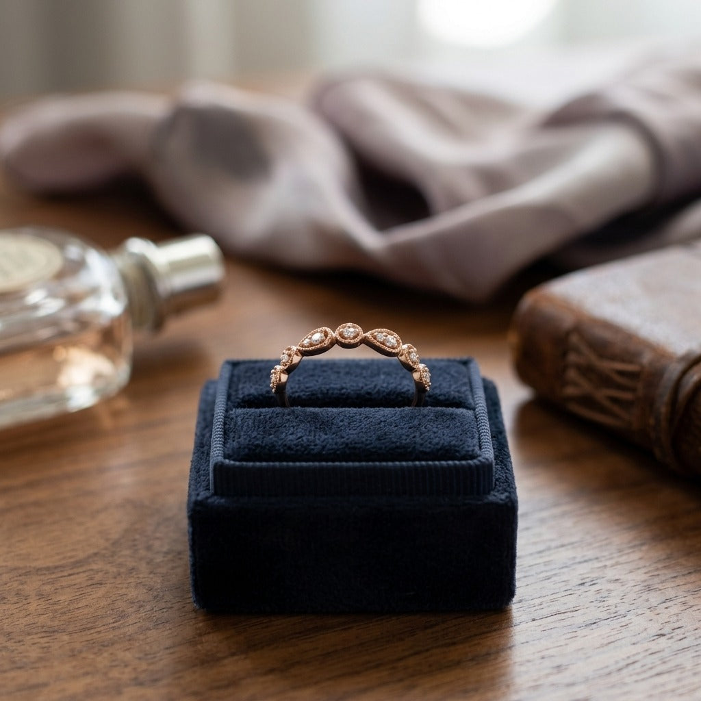 Diamond 1/10ctw Stackable Ring Set in 14k Rose Gold — velvet box