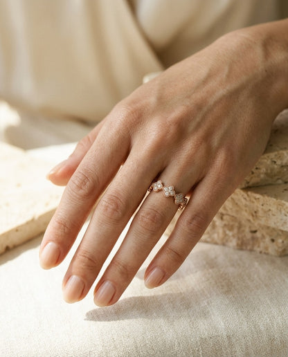 Diamond Clover Band in 14k Rose Gold 1/3ctw — portrait close