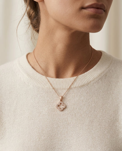 Diamond Clover Pendant In 14k Rose Gold — editorial close-up