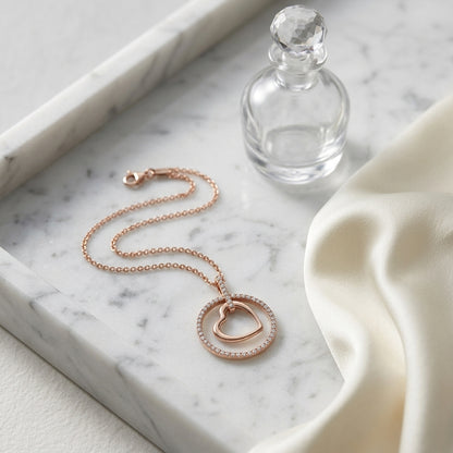 Heart In Circle Diamond Pendant In 14k Rose Gold (1/6 Ct.tw.) — atelier still life