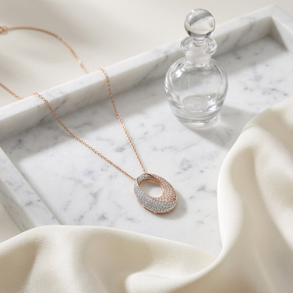 Diamond Pave Bi-color Oval Pendant In 14k Rose Gold — atelier still life