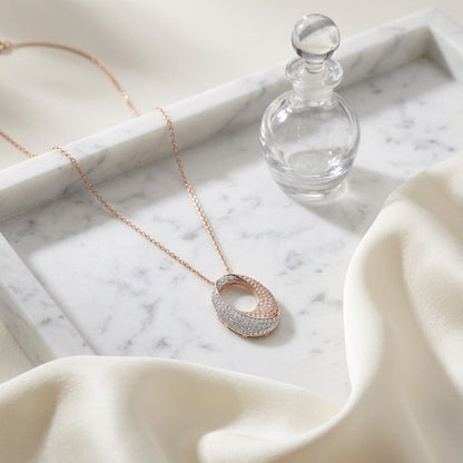 Diamond Pave Bi-color Oval Pendant In 14k Rose Gold — atelier still life