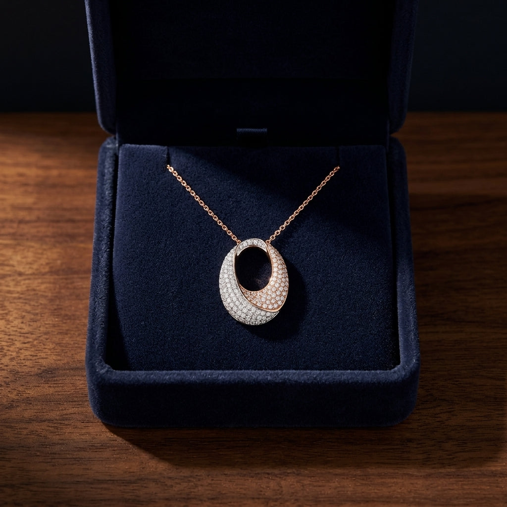 Diamond Pave Bi-color Oval Pendant In 14k Rose Gold — gift presentation