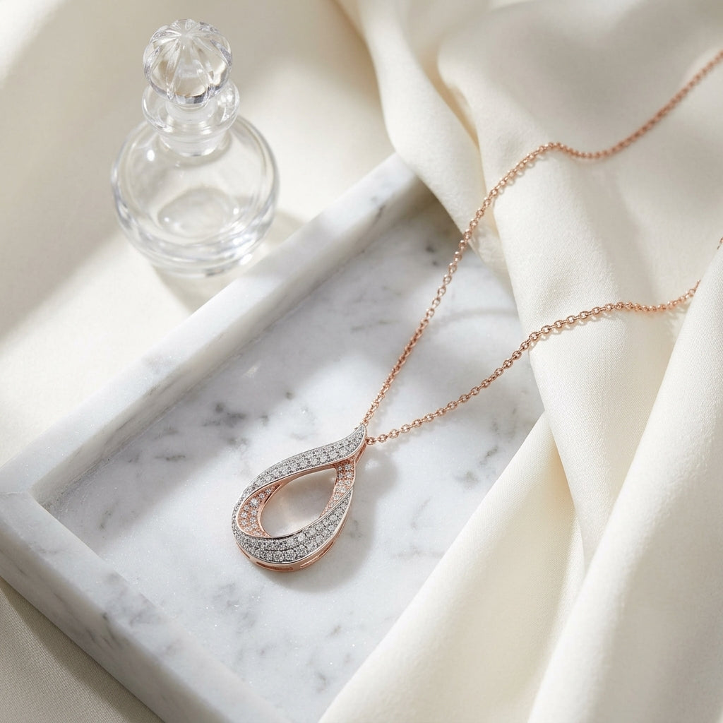 Diamond Pave Teardrop Pendant In 14k Rose Gold (17-in Curb Chain) — atelier still life