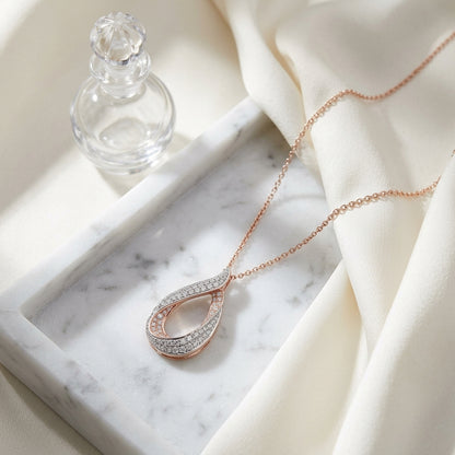 Diamond Pave Teardrop Pendant In 14k Rose Gold (17-in Curb Chain) — atelier still life