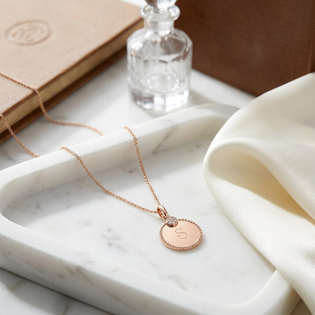 Diamond Initial "c" Disk Pendant In 14k Rose Gold — atelier still life