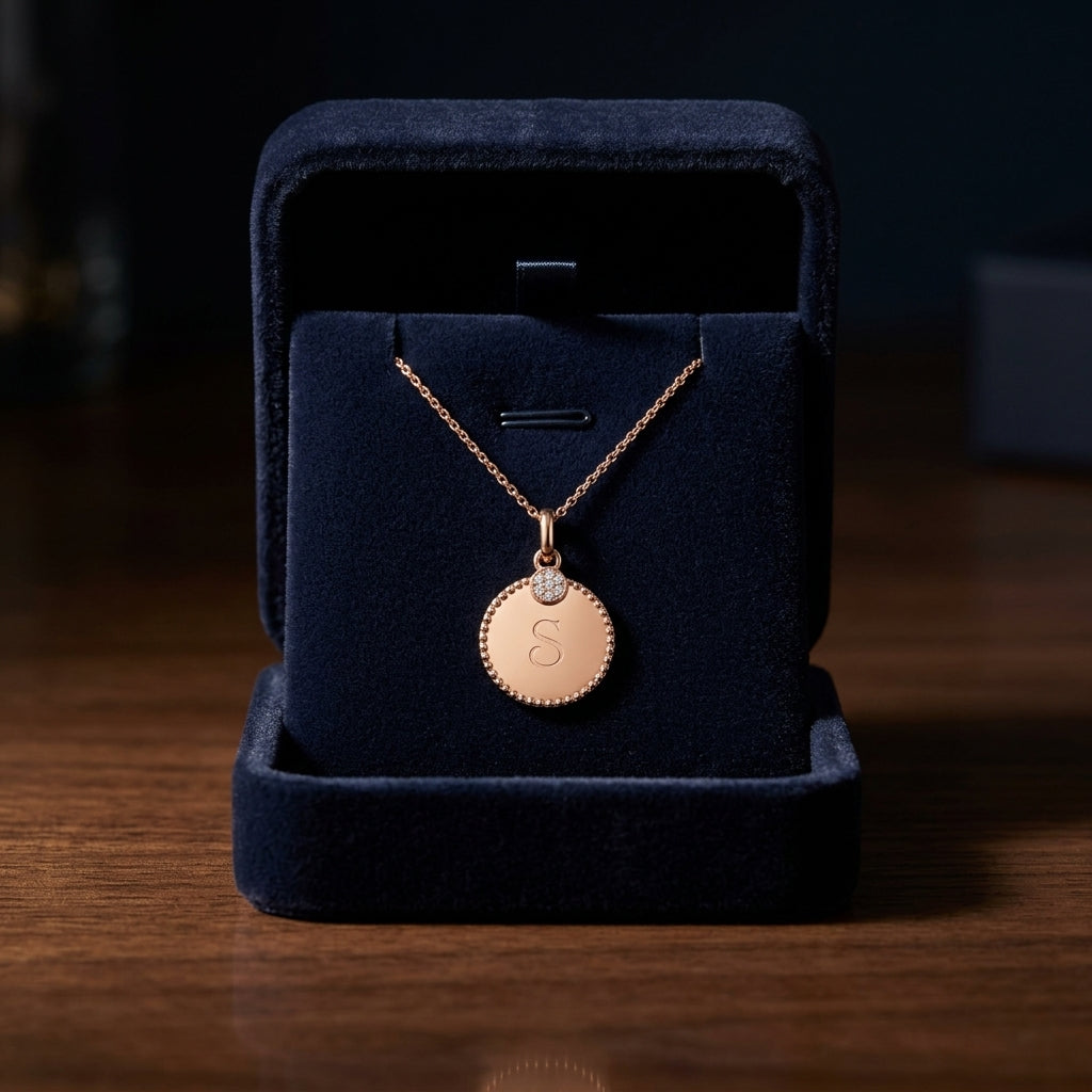 Diamond Initial "c" Disk Pendant In 14k Rose Gold — gift presentation