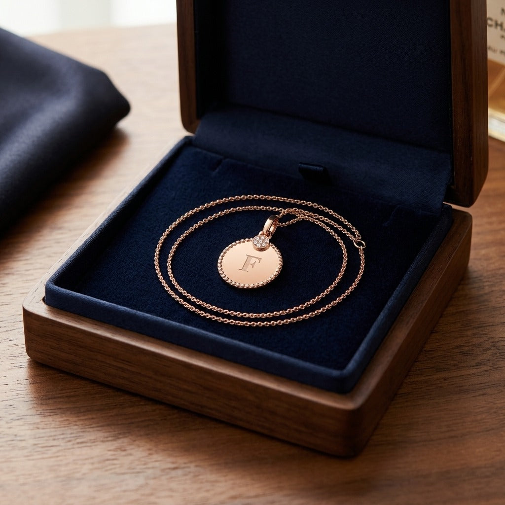 14k Gold Diamond Accent Initial Disc Pendant — velvet box