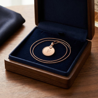 14k Gold Diamond Accent Initial Disc Pendant — velvet box