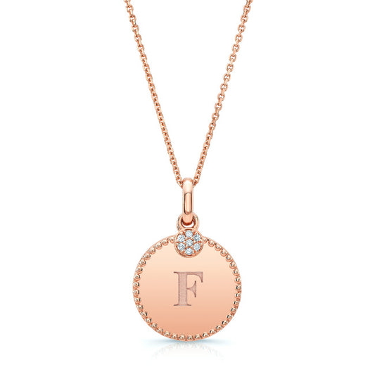 Diamond Initial "m" Disc Pendant In 14k Rose Gold