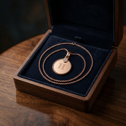 Diamond Initial "h" Disc Pendant In 14k Rose Gold (17-inch Curb Chain) — gift presentation