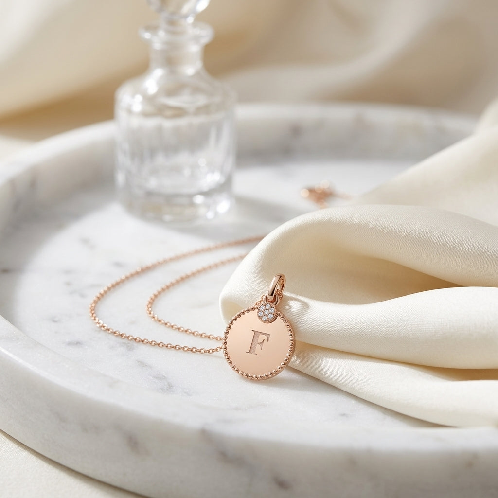 Diamond Initial "m" Disc Pendant In 14k Rose Gold — atelier still life