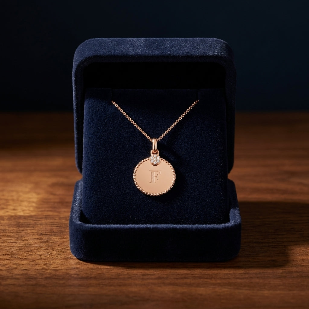 Diamond Initial "m" Disc Pendant In 14k Rose Gold — gift presentation