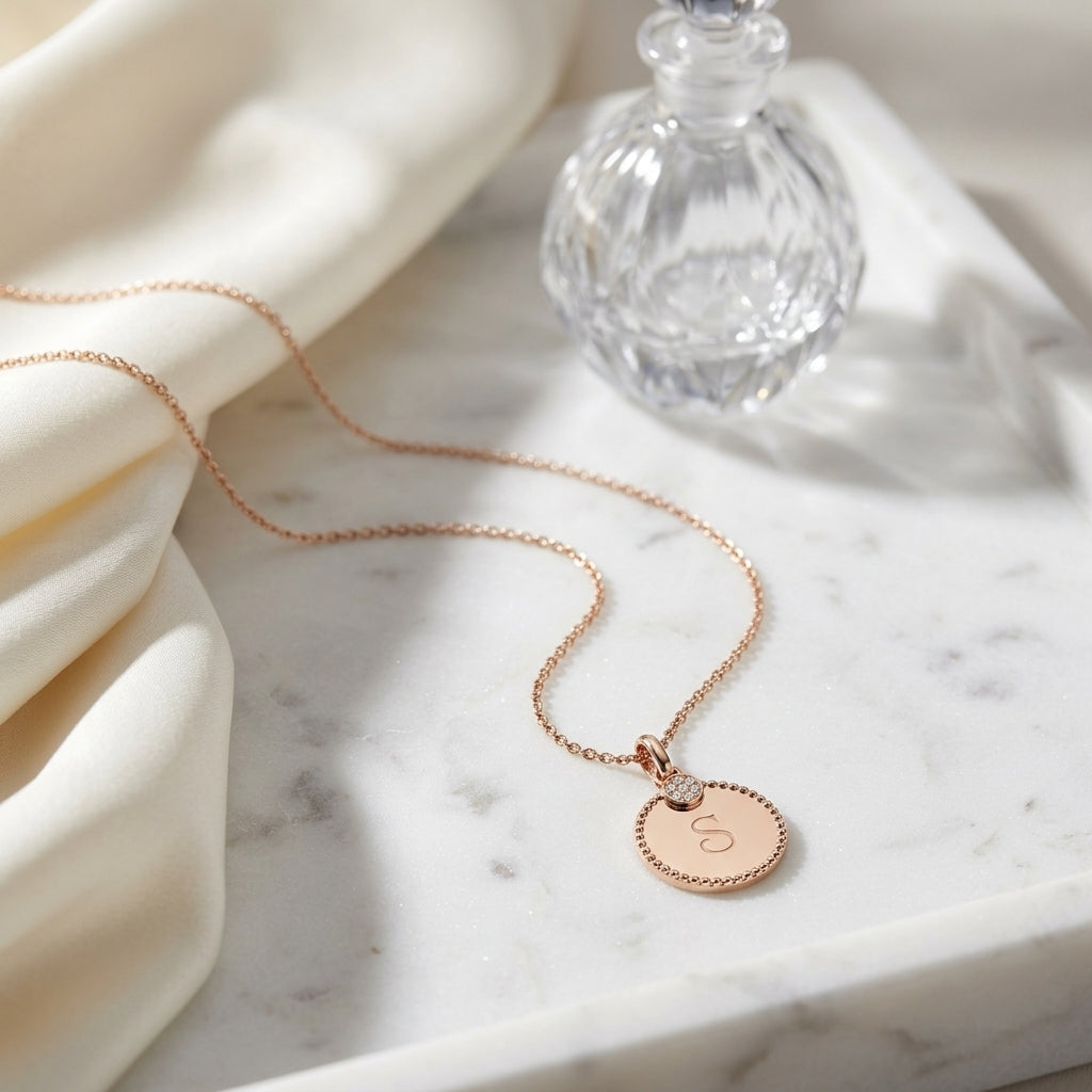 Diamond Initial "e" Disc Pendant In 14k Rose Gold — atelier still life