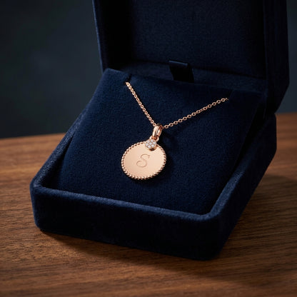 Diamond Initial "e" Disc Pendant In 14k Rose Gold — gift presentation