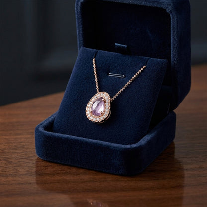 Amethyst And Diamond Fancy Cut Checkerboard Pendant In 14k Rose Gold — gift presentation