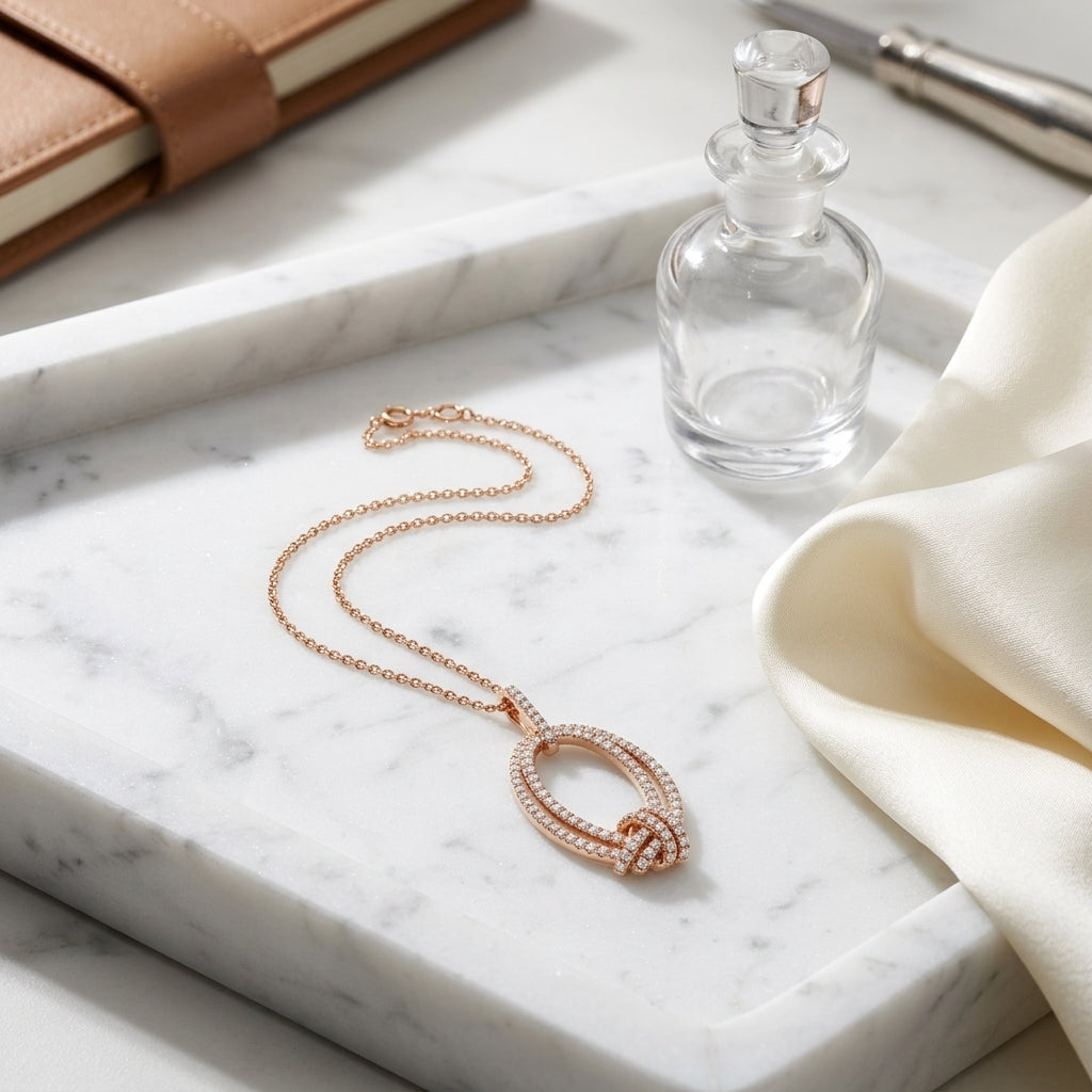 Pave Diamond Knot Pendant In 14k Rose Gold — atelier still life