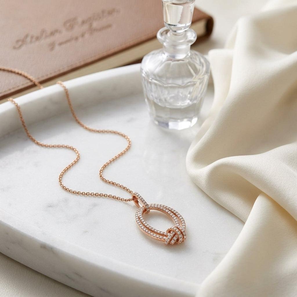 Pave Diamond Knot Pendant In 14k Rose Gold — atelier still life