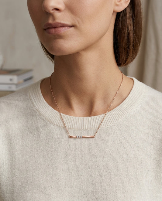 Bar Diamond Necklace In 14k Rose Gold — editorial close-up