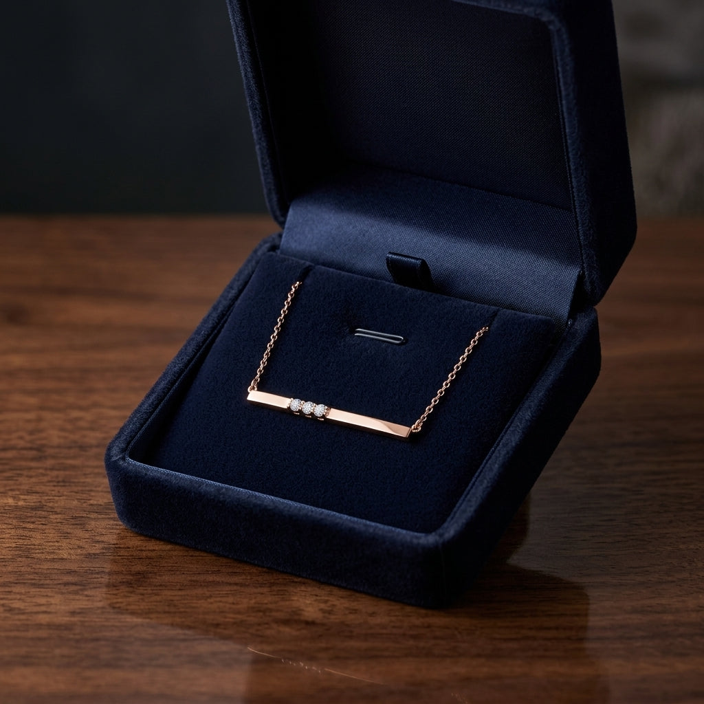 Bar Diamond Necklace In 14k Rose Gold — gift presentation