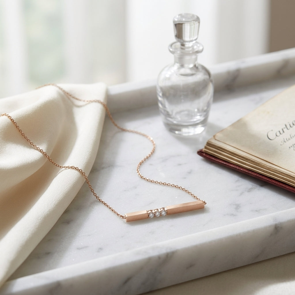Bar Diamond Necklace In 14k Rose Gold — atelier still life