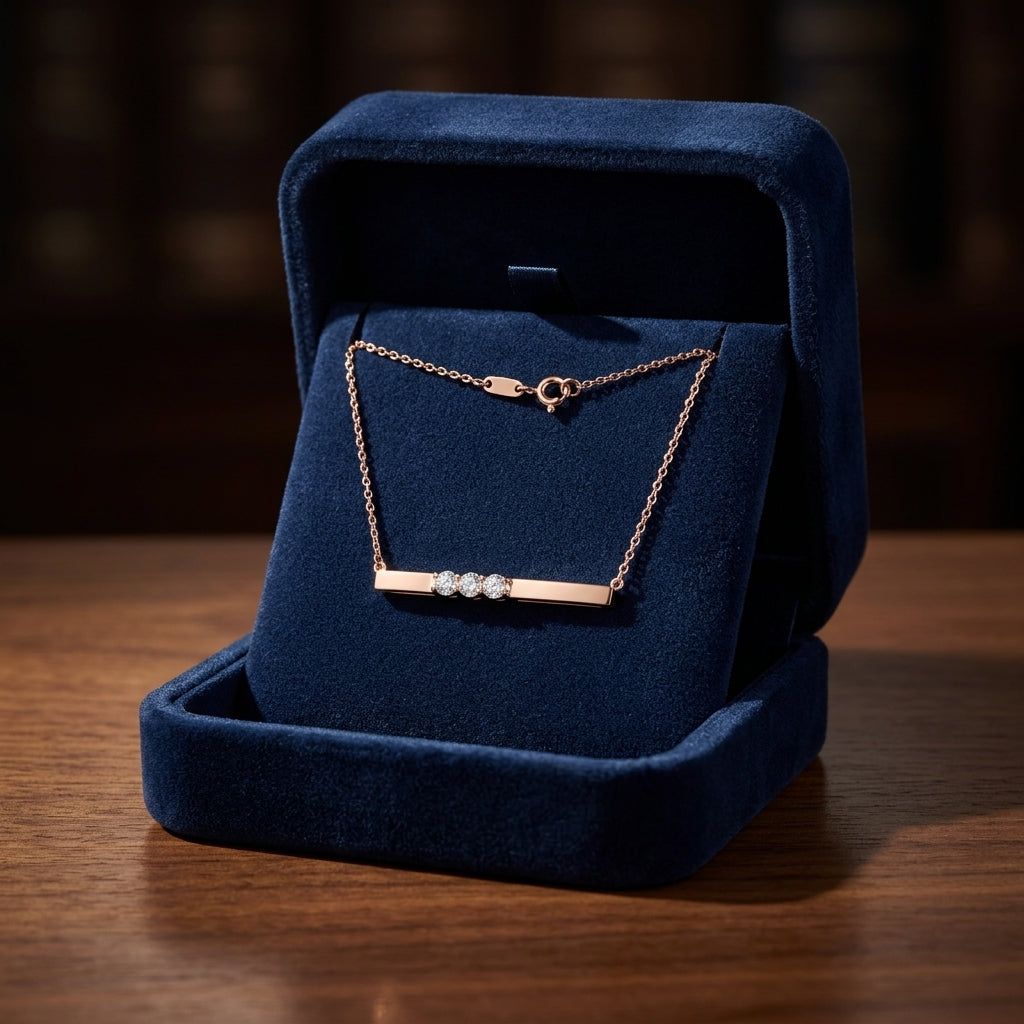 Bar Diamond Necklace In 14k Rose Gold — gift presentation