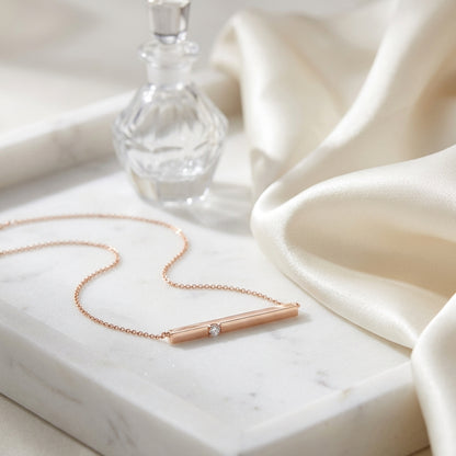 Diamond Bar Necklace In 14k Rose Gold — atelier still life