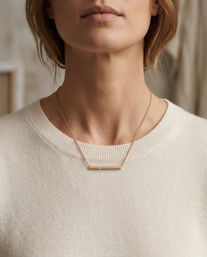 Diamond Bar Necklace In 14k Rose Gold — editorial close-up