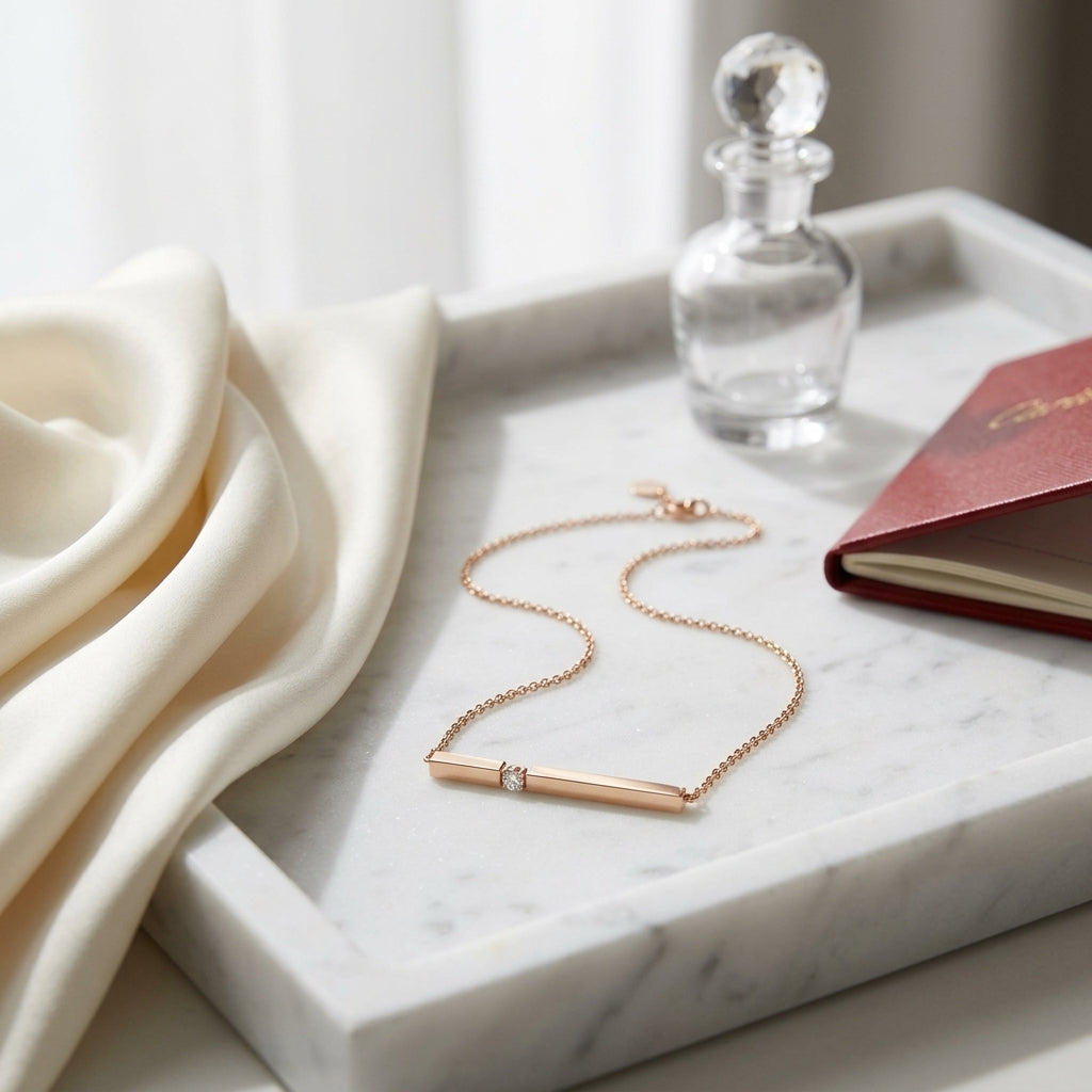 Diamond Bar Necklace In 14k Rose Gold — atelier still life