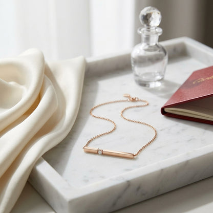 Diamond Bar Necklace In 14k Rose Gold — atelier still life