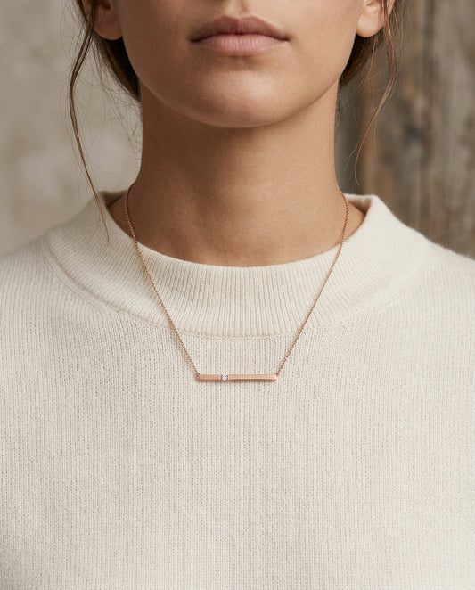 Diamond Bar Necklace In 14k Rose Gold — editorial close-up