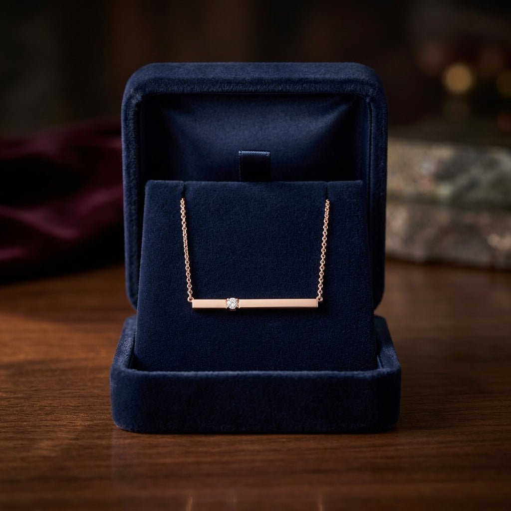 Diamond Bar Necklace In 14k Rose Gold — gift presentation