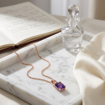 Cushion Amethyst And Pave Diamond Pendant In 14k Rose Gold (9x7mm) — atelier still life