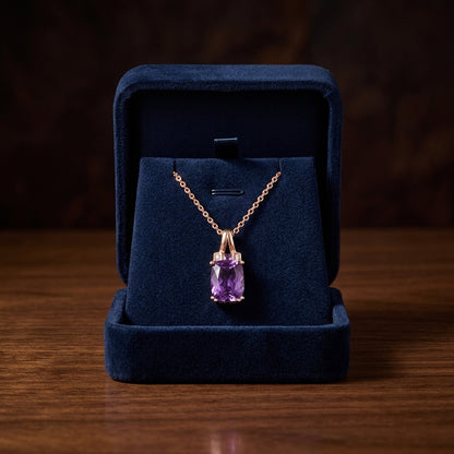 Cushion Amethyst And Pave Diamond Pendant In 14k Rose Gold (9x7mm) — gift presentation