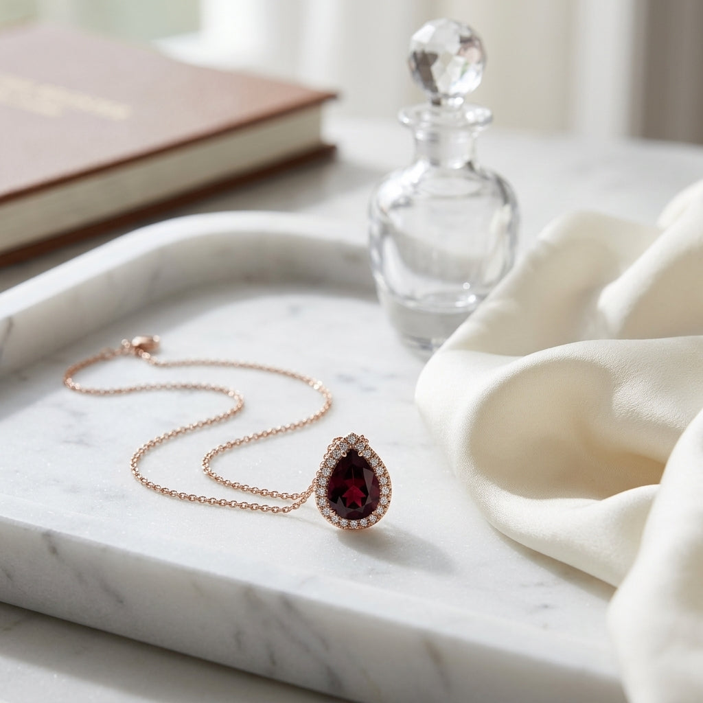 14k Rose Gold Rhodolite Garnet And Diamond Pendant — atelier still life