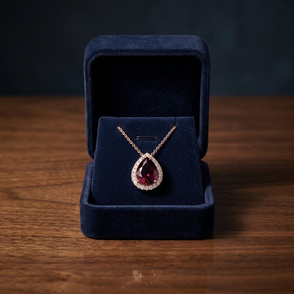 14k Rose Gold Rhodolite Garnet And Diamond Pendant — gift presentation