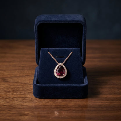 14k Rose Gold Rhodolite Garnet And Diamond Pendant — gift presentation